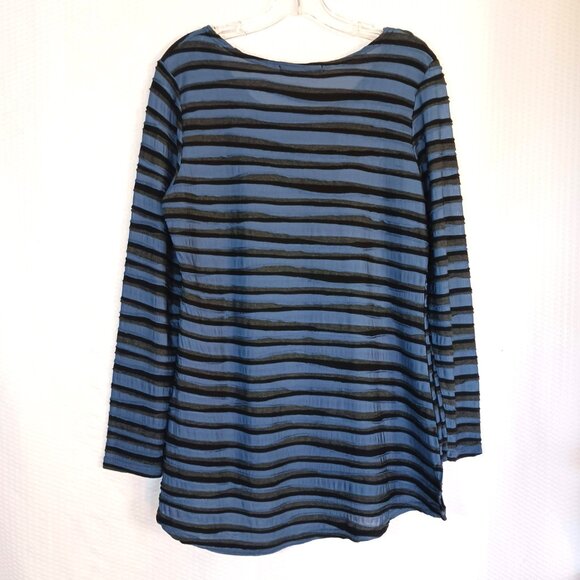 Cut Loose Blue Black Textured Stripe Tunic Top Rayon Blend Long Sleeves Size S - Picture 6 of 7